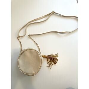 Main Street Collection Beige Round Crossbody Bag Purse Tassel Faux Leather